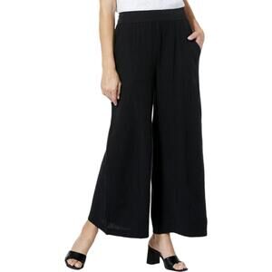 Lacey Chabert Crinkle Wide-Leg Pant Black - Regular
